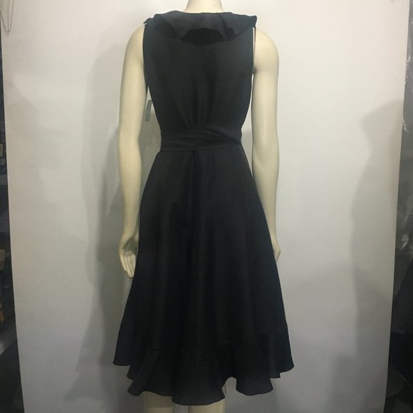 Kate Spade NY 2 Fiona Safari Black Silk Ruffled V-Neck Wrap Cocktail Dress NEW - Picture 2 of 7